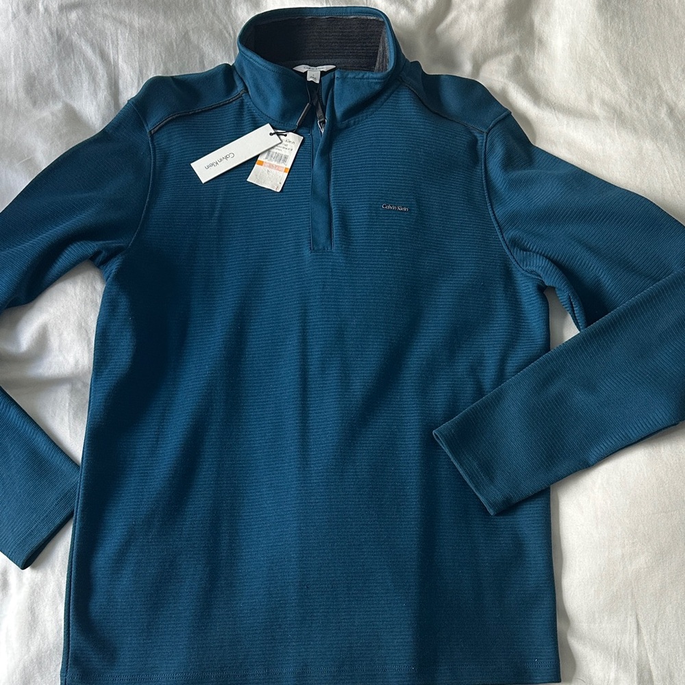 Calvin Klein Men's Teal Quarter Zip Sweatshirt